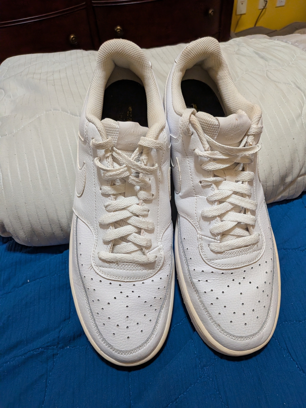 Nike Men's All-White Leather Court Vision Sneaker Low-Top